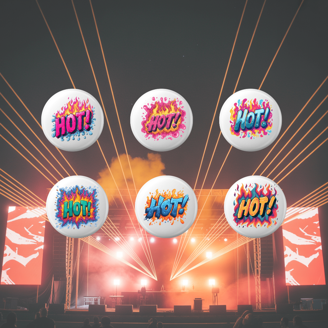 Hot! Rave Button Pins (6 pack)