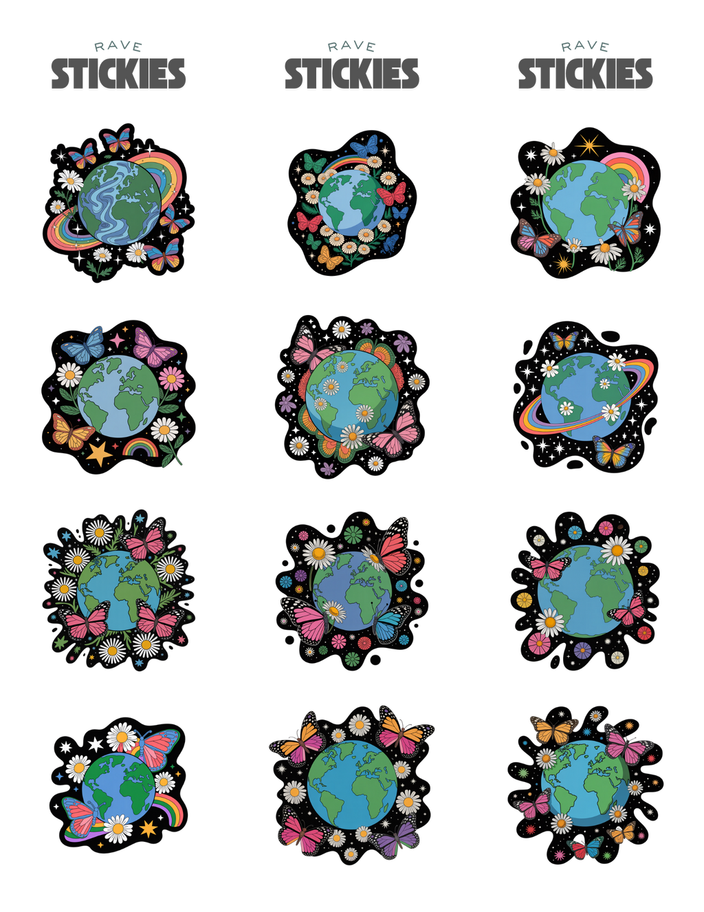 Cosmic Bloom Rave Stickers (24 Pack)